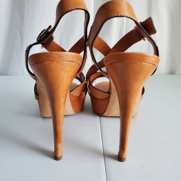 Pour La Victoire Brown Strappy Platform Sandal Shoe 10 Vamp Sexy Neutral Summer - Picture 4 of 9